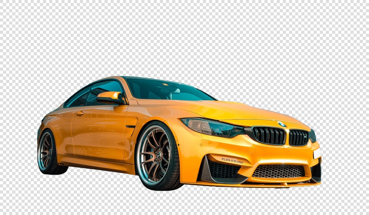 Une voiture de sport jaune avec un arrière-plan transparent